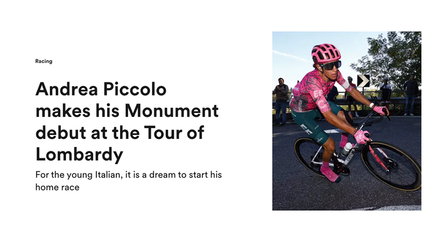 EF Pro Cycling News Update: Andrea Piccolo makes his Monument debut at the Tour of Lombardy