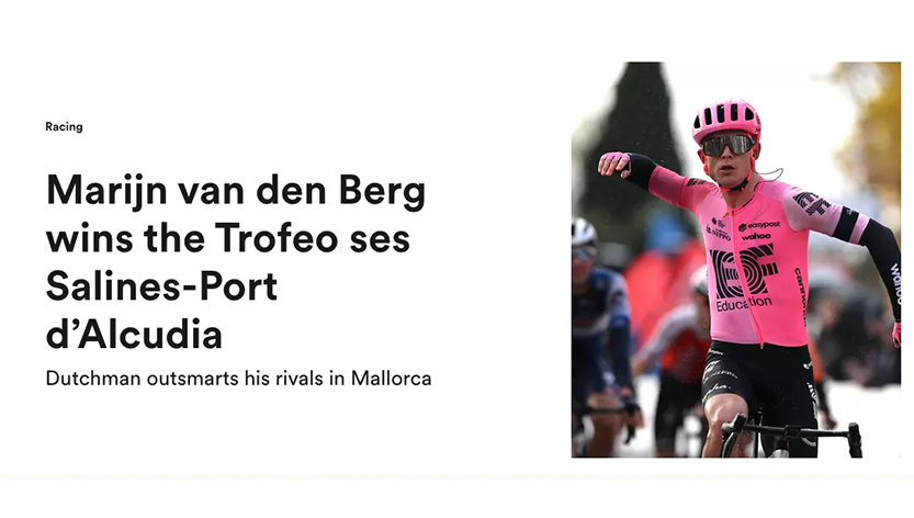 EF Pro Cycling News Update: Marijn van den Berg wins the Trofeo ses Salines-Port d’Alcudiant